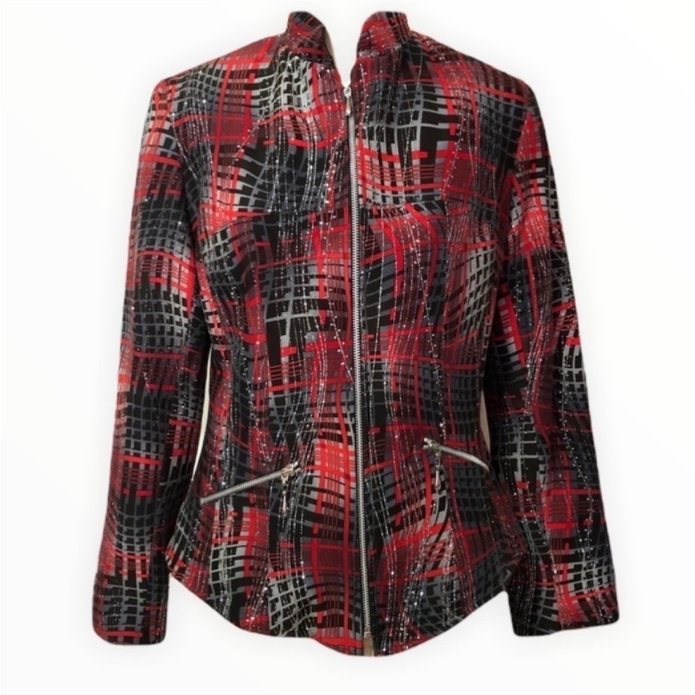 Lorizon Red & Black Silk Blazer Full Zip Long Sleeve Size Small